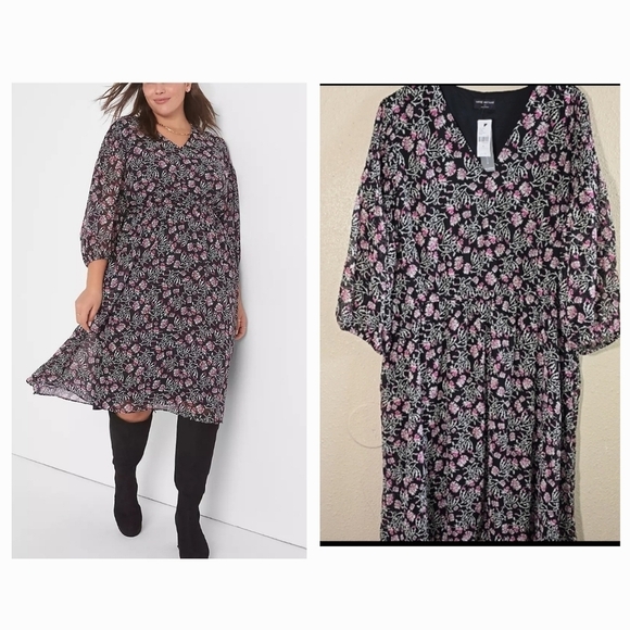 Lane Bryant Dresses & Skirts - Lane Bryant V Neck Smocked Shoulder Midi Dress